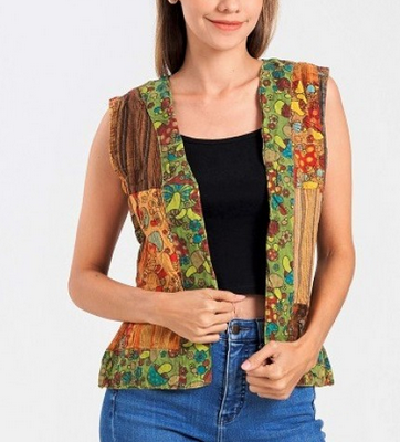 Women's Cotton Mushroom Patchwork Vest - HalfMoonMusic