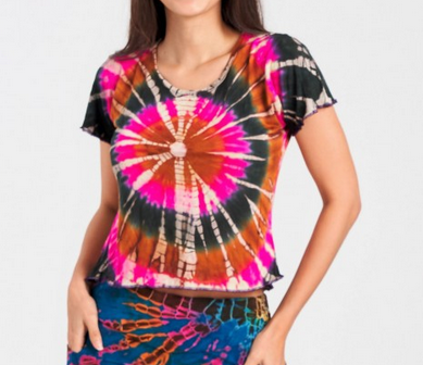 Women's Viscose Tie-Dye Short-Cut Shirt Top - HalfMoonMusic