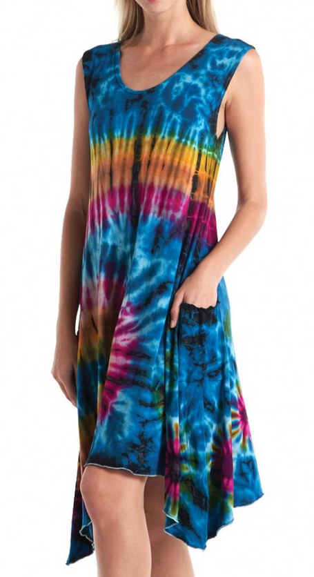 Women's Tie-Dye Sleeveless Dress With Pockets - HalfMoonMusic