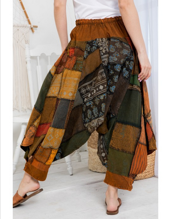 Women's Patchwork Pants w/ Drawstring & A Side Pocket - HalfMoonMusic