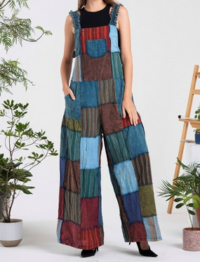Women's Cotton Multi-Patch Jumpsuit W/ Pockets - HalfMoonMusic