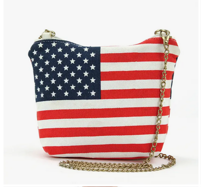 American Flag Crossbody Bag With Chain Strap - HalfMoonMusic