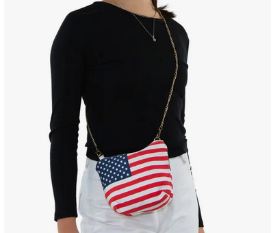 American Flag Crossbody Bag With Chain Strap - HalfMoonMusic