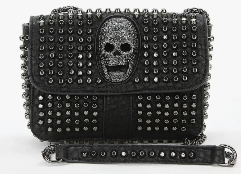 Studded Skull Head Small Shoulder Bag - HalfMoonMusic