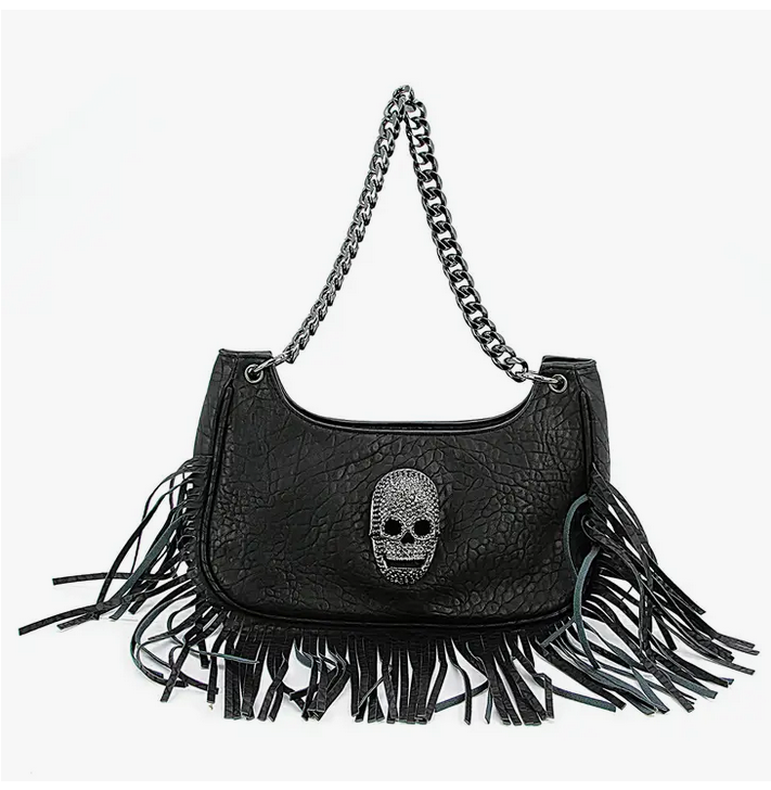 Skull Face Fringe Hobo Bag - HalfMoonMusic