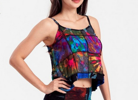 Women's Rayon Spandex Tie-Dye Crazy Square Patchwork Halter Top - HalfMoonMusic