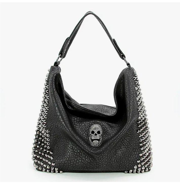 Skull Face Studded XL Hobo Bag - HalfMoonMusic