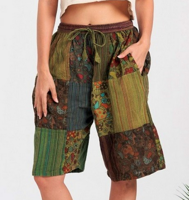 Women's Cotton Mushroom Patchwork Drawstring Shorts - HalfMoonMusic