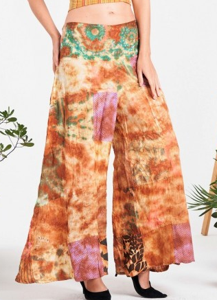 Women's Rayon Tie-Dye Assorted Patchwork High Waist Wide Leg Pants - HalfMoonMusic