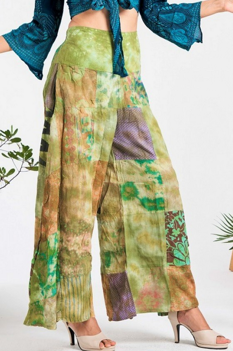 Women's Rayon Tie-Dye Assorted Patchwork High Waist Wide Leg Pants - HalfMoonMusic