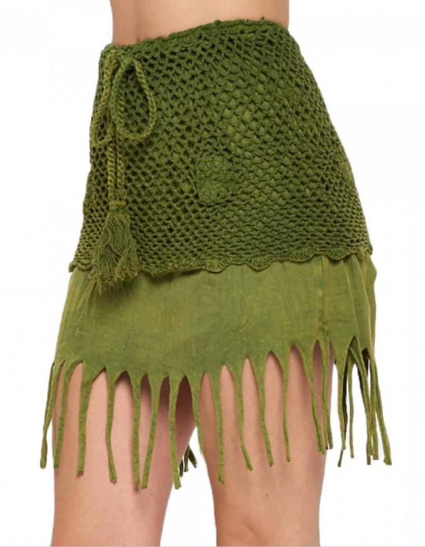 Women's Cotton Fringe Hemmed Short Net Skirt - HalfMoonMusic