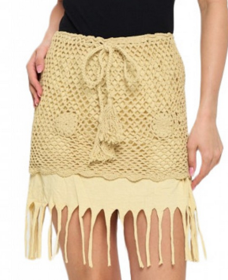 Women's Cotton Fringe Hemmed Short Net Skirt - HalfMoonMusic