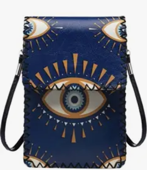 Evil Eye Blue & Gold Print Crossbody Bag - HalfMoonMusic