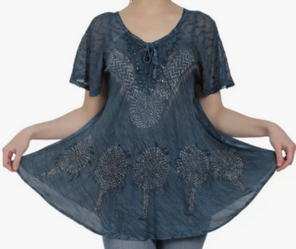 Women's Embroidered Tie-Front Top - HalfMoonMusic
