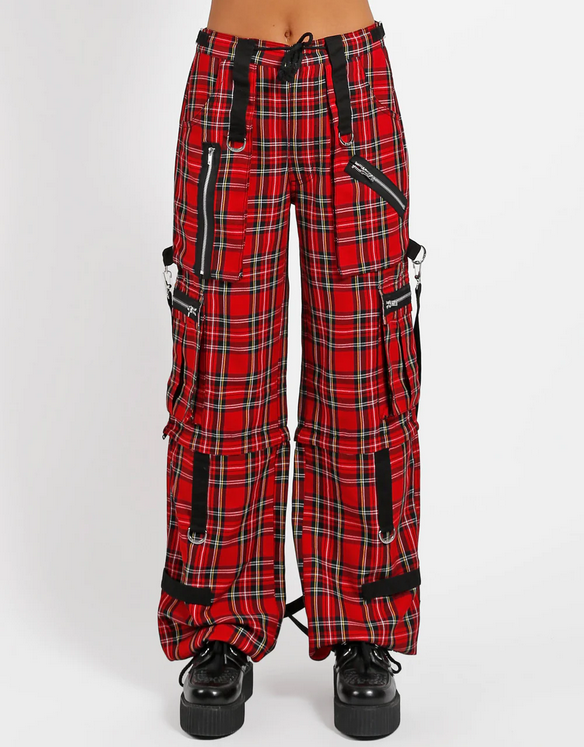 Unisex Red Plaid Zip-Off Clash Tripp Pants - HalfMoonMusic