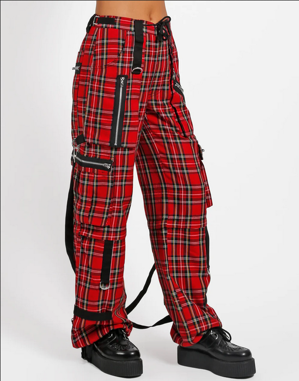 Red plaid pants with on sale zippers