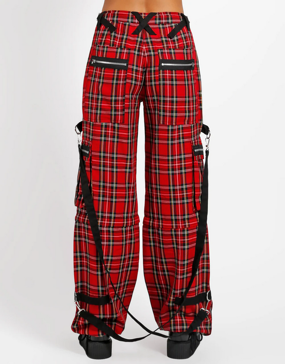 Unisex Red Plaid Zip-Off Clash Tripp Pants - HalfMoonMusic