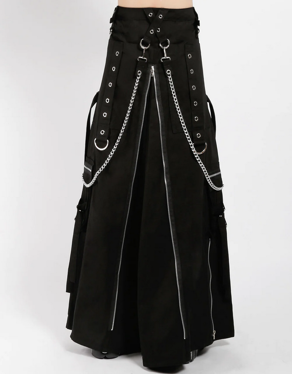 Women's Chained Strength Long Black Tripp Skirt - HalfMoonMusic