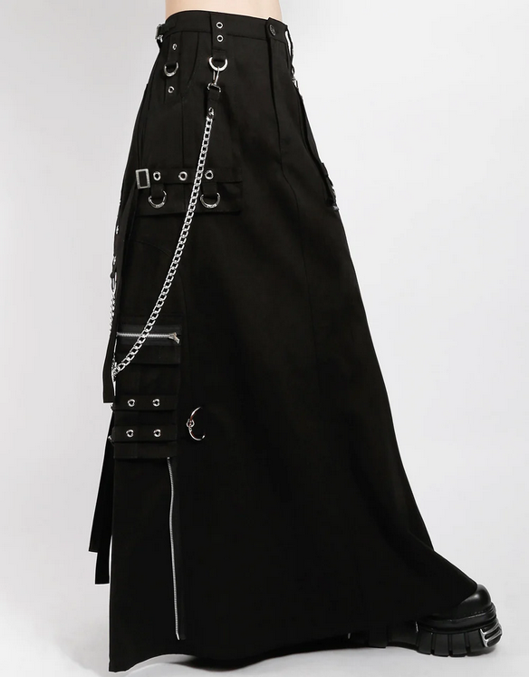 Women's Chained Strength Long Black Tripp Skirt - HalfMoonMusic