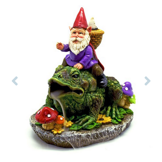 Gnome Riding Frog Backflow Incense Burner - HalfMoonMusic