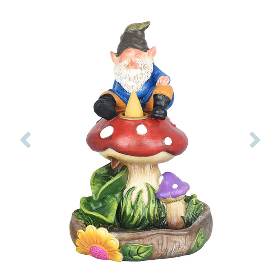 Gnome On Mushroom Backflow Incense Burner - HalfMoonMusic