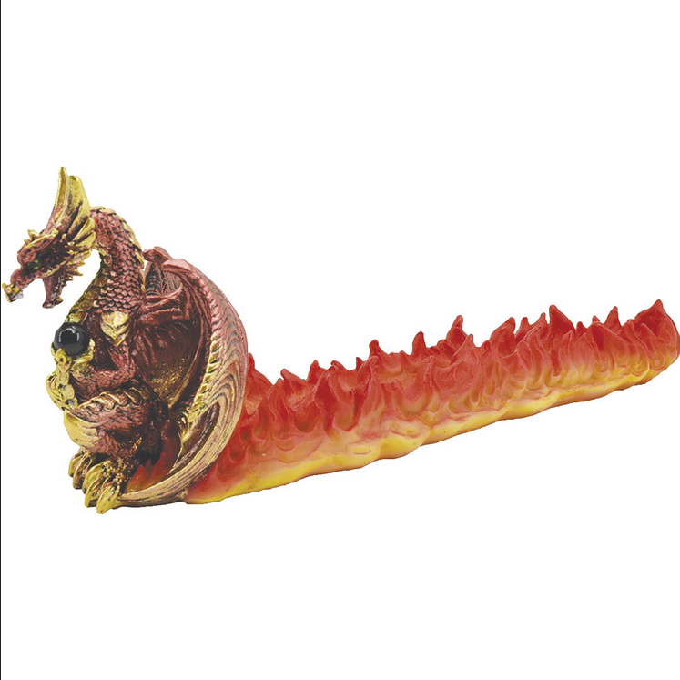 Sitting Red Dragon Fire Incense Burner - HalfMoonMusic