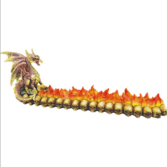 Flaming Skulls Dragon Incense Burner - HalfMoonMusic