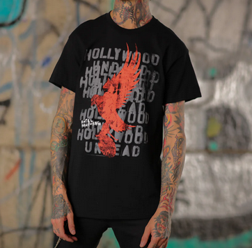 Men's Hollywood Undead Stacked Logo Lyrics T-Shirt - HalfMoonMusic
