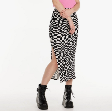 Women's Warped Checkered Midi Skirt - HalfMoonMusic