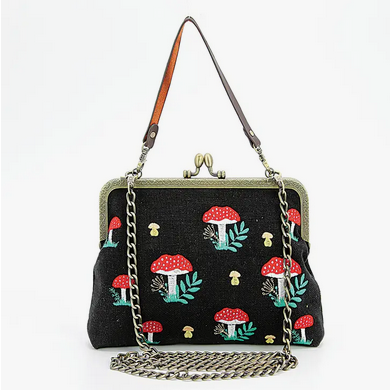 Mushrooms Kisslock Frame Bag in Cotton - HalfMoonMusic