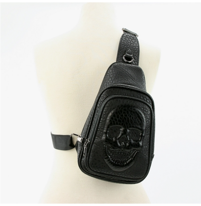 Skull Embossed Sling Bag in Vinyl - HalfMoonMusic