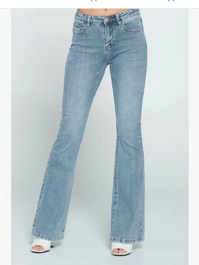 Medium Wash Mid Rise Classic Flare Jeans - HalfMoonMusic