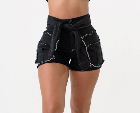 Women's Wrap Sleeve Denim Cargo Shorts - HalfMoonMusic
