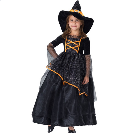 Girl's Halloween Costume - Black & Orange Witch - HalfMoonMusic