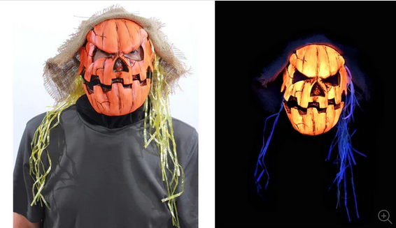 Halloween Mask - UV Orange Glow Pumpkin Monster Costume - HalfMoonMusic