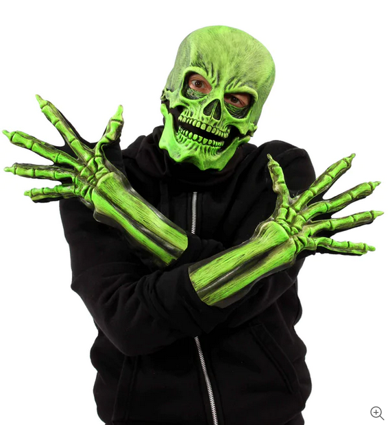 Halloween Mask - UV Green Glow Sock Skull Kit Costume - HalfMoonMusic