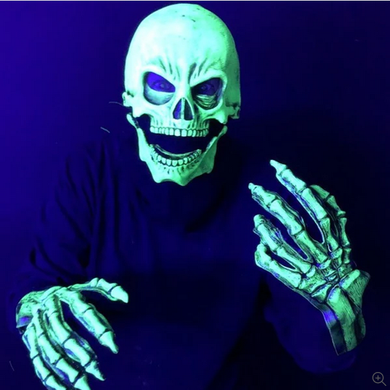 Halloween Mask - UV Green Glow Sock Skull Kit Costume - HalfMoonMusic