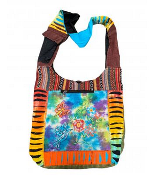Cotton Tie-Dye Razor Cut Floral Embroidered Bag - HalfMoonMusic