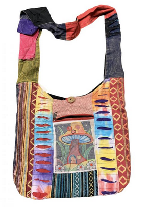 Cotton Patchwork Mushroom House Embroidered Bag - HalfMoonMusic