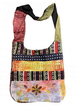 Cotton Patchwork Striped Patches with Flower Embroidery Bag - HalfMoonMusic