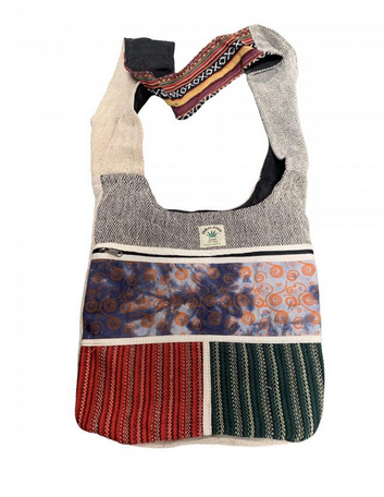 Cotton Hemp Patchwork Swirled Designs Bag - HalfMoonMusic