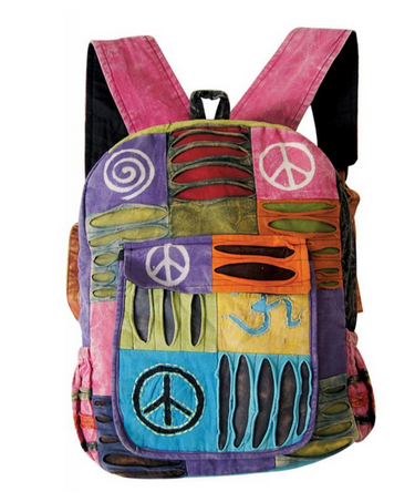 Cotton Patchwork Universal Peace Symbols Razor-Cut Backpack - HalfMoonMusic