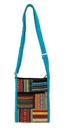 Cotton Alternating Squares Patchwork Crossbody Passport Bag - HalfMoonMusic