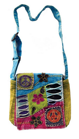 Cotton Patchwork Floral Peace Signs Embroidered Crossbody Passport Bag - HalfMoonMusic
