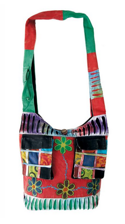 Cotton Patchwork Double Pockets Flower Embroidered Bag - HalfMoonMusic