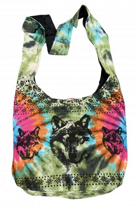Cotton Tie-Dye Wolf Print Hobo Bag - HalfMoonMusic