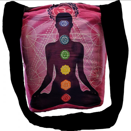 Cotton Canvas Lined Seven Chakra Meditation Hobo Bag - HalfMoonMusic