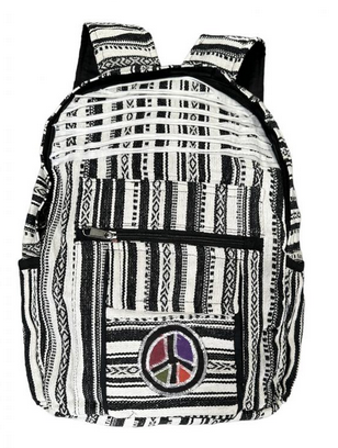 Cotton Black & White Peace Sign Backpack - HalfMoonMusic