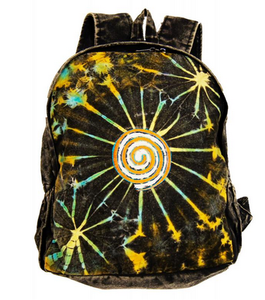 Cotton Dark Tie-Dye Swirl Emblem Backpack - HalfMoonMusic