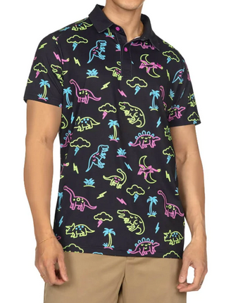 Men's Neon Dinosaur Golf Polo - HalfMoonMusic